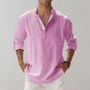 Herren Leinenhemd mit Stehkragen - Freizeitmode 2023-Rosa-S-Luzern Mode
