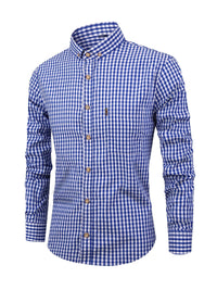 Herren Karohemd Langarm Business Freizeit Hemd Slim Fit-Dunkelblau-XS-Luzern Mode