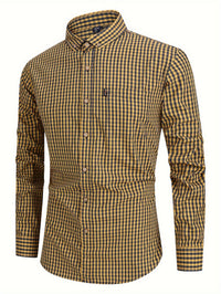 Herren Karohemd Langarm Business Freizeit Hemd Slim Fit-Gelb-XS-Luzern Mode