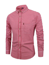 Herren Karohemd Langarm Business Freizeit Hemd Slim Fit-Rot-XS-Luzern Mode