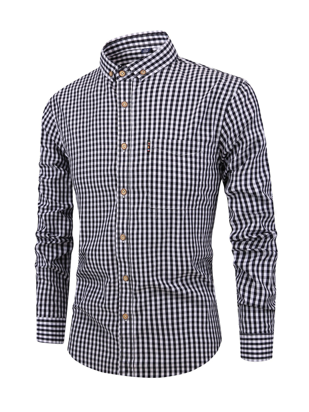 Herren Karohemd Langarm Business Freizeit Hemd Slim Fit-Schwarz-XS-Luzern Mode