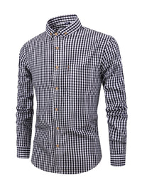 Herren Karohemd Langarm Business Freizeit Hemd Slim Fit-Schwarz-XS-Luzern Mode