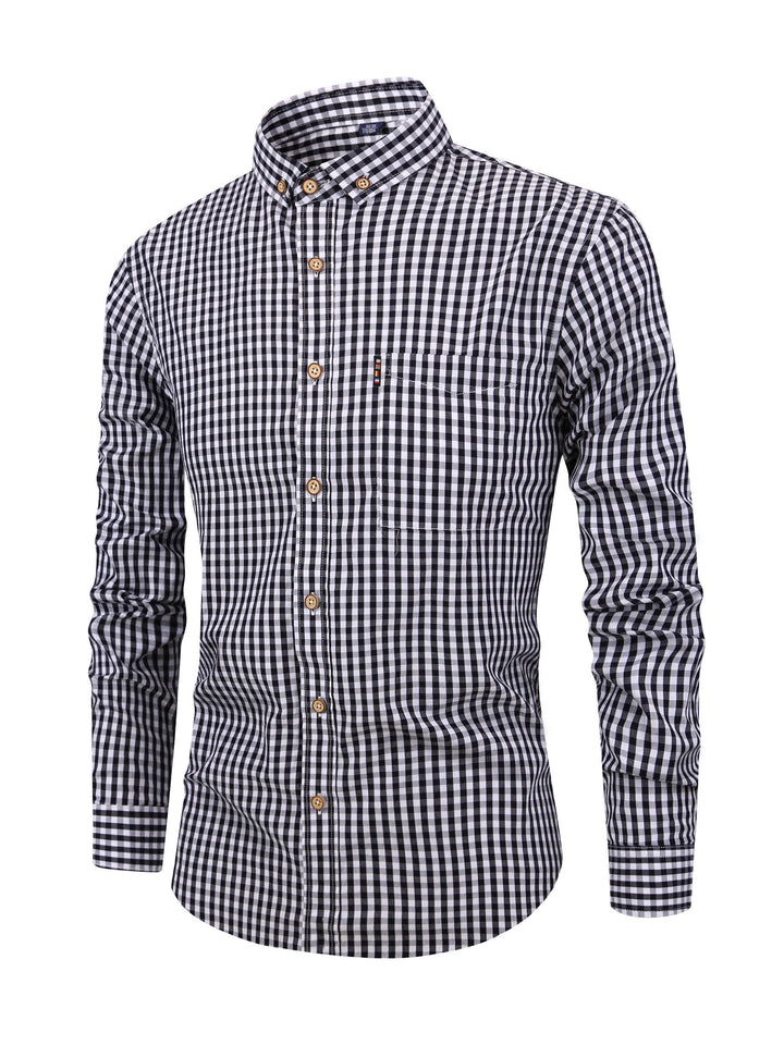 Herren Karohemd Langarm Business Freizeit Hemd Slim Fit-Schwarz-XS-Luzern Mode