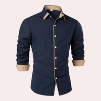 Elegantes Herrenhemd mit Kontrastkragen und Knopfleiste-Dunkelblau-XS-Luzern Mode