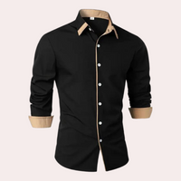 Elegantes Herrenhemd mit Kontrastkragen und Knopfleiste-Schwarz-XS-Luzern Mode