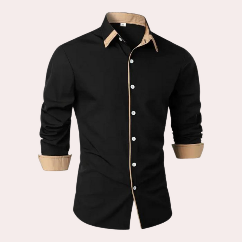 Elegantes Herrenhemd mit Kontrastkragen und Knopfleiste-Schwarz-XS-Luzern Mode
