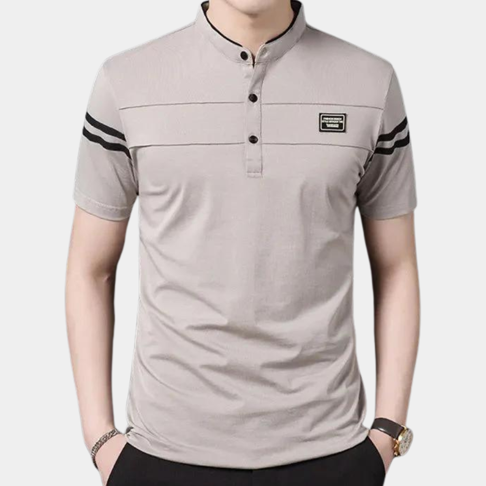 Herren Polohemd mit Streifen und Stehkragen Design-Khaki-M-Luzern Mode