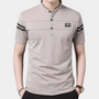 Herren Polohemd mit Streifen und Stehkragen Design-Khaki-M-Luzern Mode