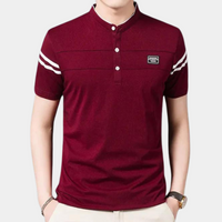 Herren Polohemd mit Streifen und Stehkragen Design-Rot-M-Luzern Mode