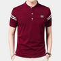 Herren Polohemd mit Streifen und Stehkragen Design-Rot-M-Luzern Mode