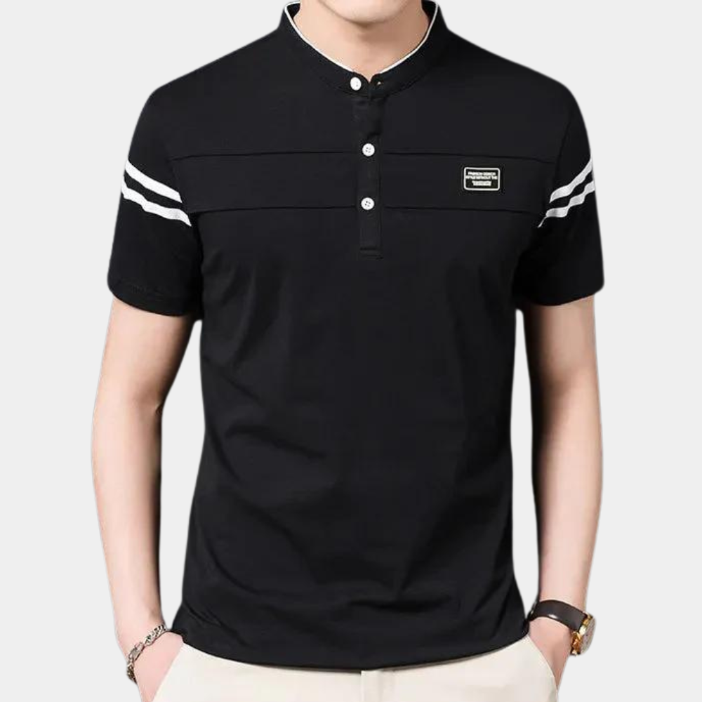 Herren Polohemd mit Streifen und Stehkragen Design-Schwarz-M-Luzern Mode