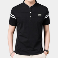 Herren Polohemd mit Streifen und Stehkragen Design-Schwarz-M-Luzern Mode