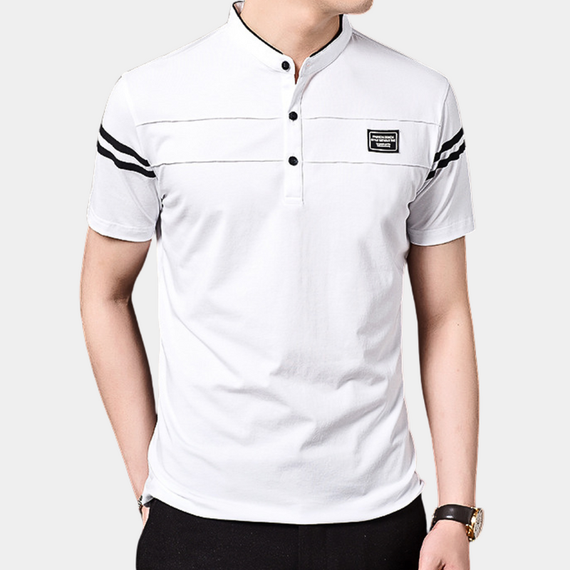 Herren Polohemd mit Streifen und Stehkragen Design-Weiß-M-Luzern Mode