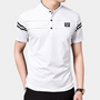 Herren Polohemd mit Streifen und Stehkragen Design-Weiß-M-Luzern Mode