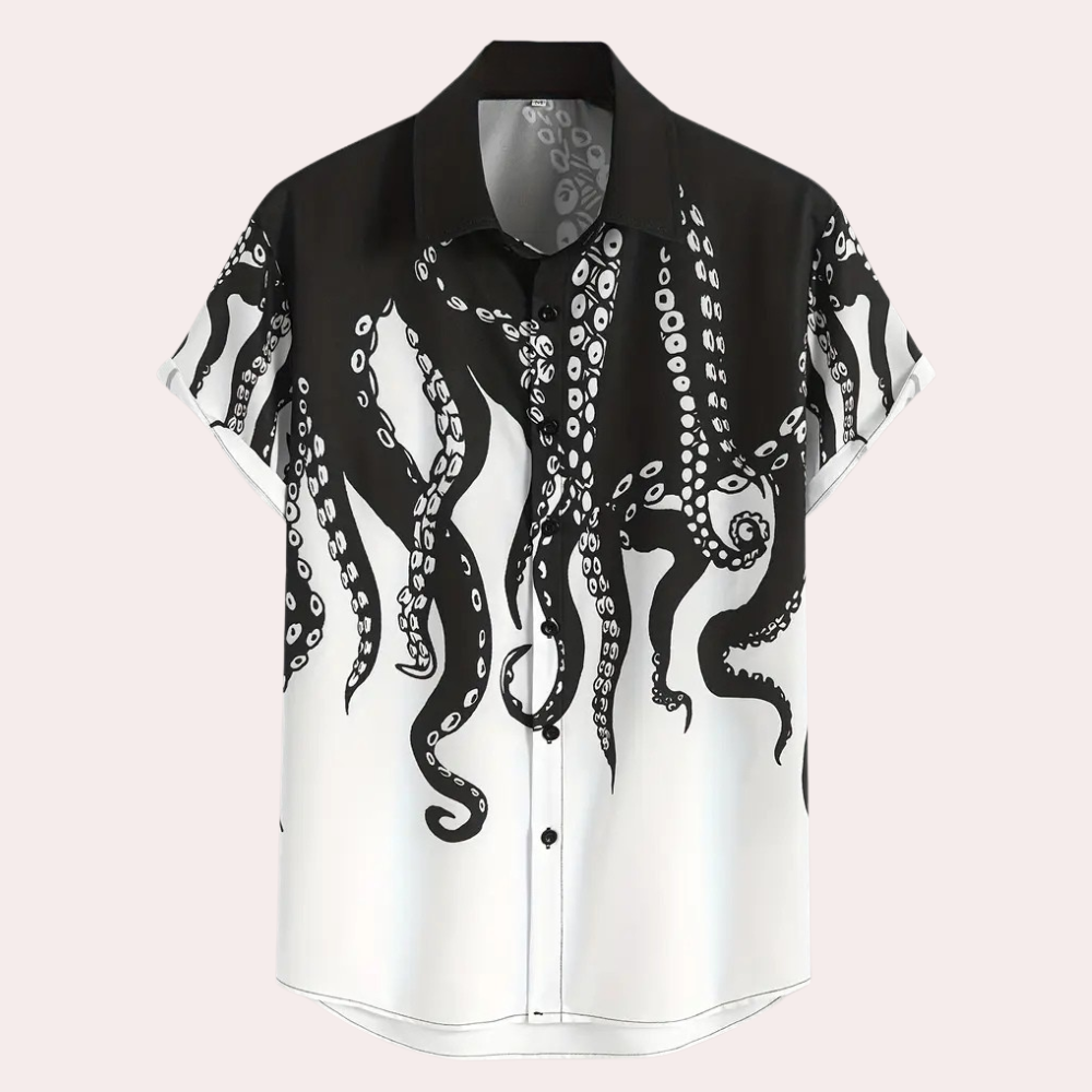 Herren Kurzarmhemd mit Oktopus-Design für Sommermode-S-Luzern Mode