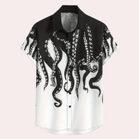 Herren Kurzarmhemd mit Oktopus-Design für Sommermode-S-Luzern Mode