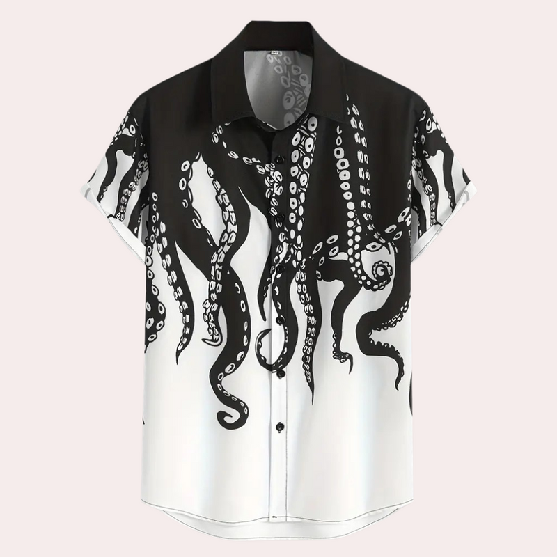 Herren Kurzarmhemd mit Oktopus-Design für Sommermode-S-Luzern Mode