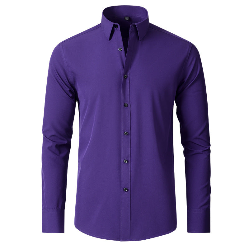Herren Businesshemd Langarm - Elegantes Bügelhemd Slim Fit-Lila-38-Luzern Mode