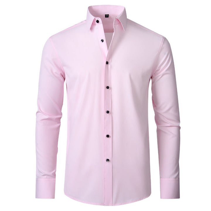 Herren Businesshemd Langarm - Elegantes Bügelhemd Slim Fit-Rosa-38-Luzern Mode