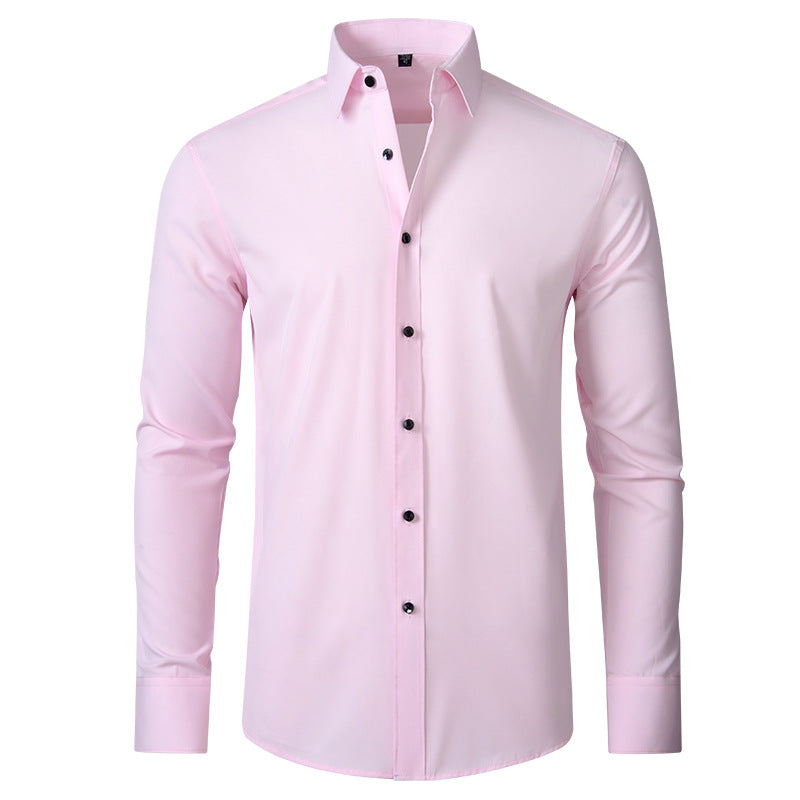 Herren Businesshemd Langarm - Elegantes Bügelhemd Slim Fit-Rosa-38-Luzern Mode