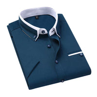 Herrenhemd | Kurzarm | Regulär Fit | Knöpfe | Kragen | Einfarbig-Blau-M-Luzern Mode