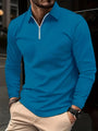 Herren Langarm Poloshirt mit Reißverschluss für Freizeit-Blau-S-Luzern Mode