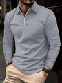 Herren Langarm Poloshirt mit Reißverschluss für Freizeit-Grau-S-Luzern Mode