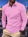 Herren Langarm Poloshirt mit Reißverschluss für Freizeit-Rosa-S-Luzern Mode