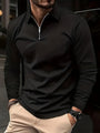 Herren Langarm Poloshirt mit Reißverschluss für Freizeit-Schwarz-S-Luzern Mode