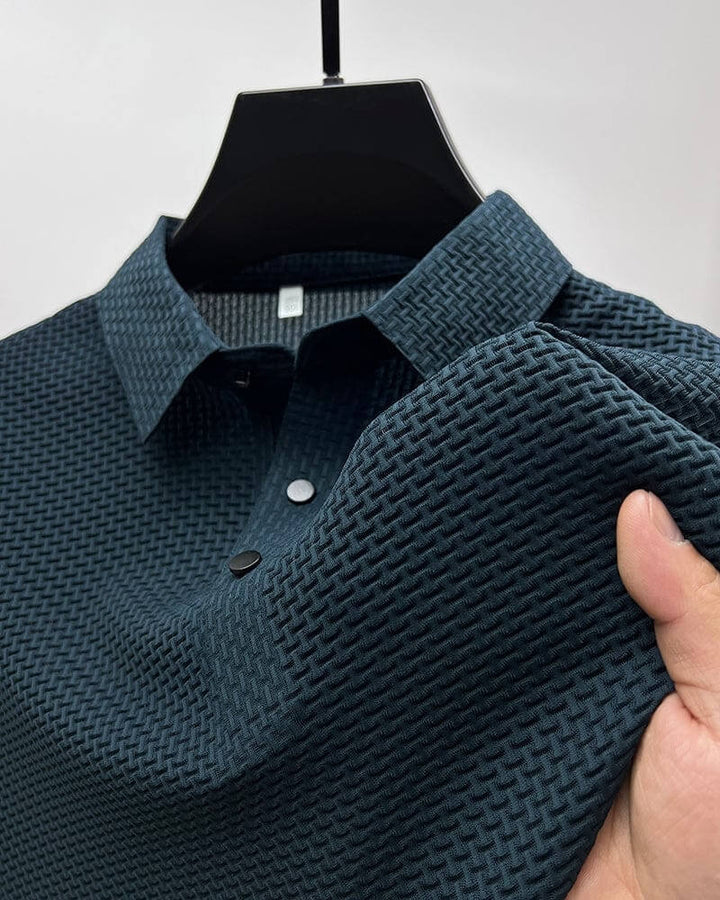Herrenpoloshirt | Mesh | Kurze Ärmel | Einfarbig | Knöpfe | Kragen-Blau-M-Luzern Mode