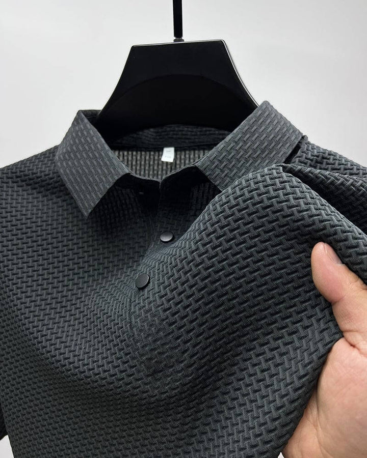 Herrenpoloshirt | Mesh | Kurze Ärmel | Einfarbig | Knöpfe | Kragen-Grau-M-Luzern Mode