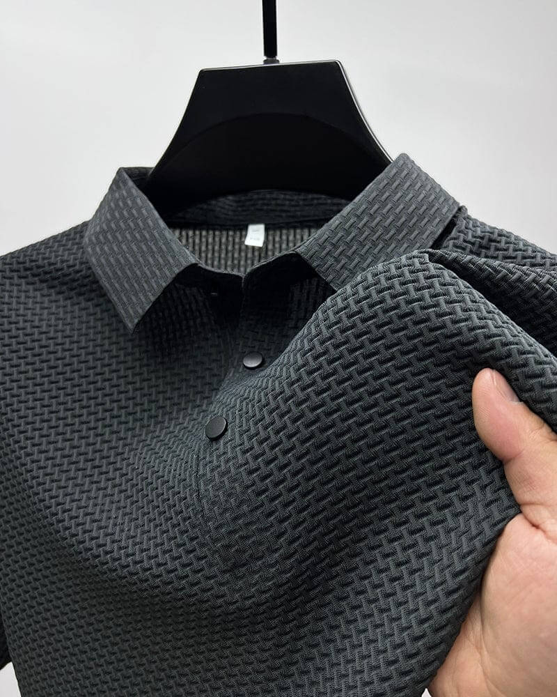 Herrenpoloshirt | Mesh | Kurze Ärmel | Einfarbig | Knöpfe | Kragen-Grau-M-Luzern Mode