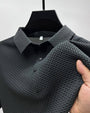 Herrenpoloshirt | Mesh | Kurze Ärmel | Einfarbig | Knöpfe | Kragen-Grau-M-Luzern Mode