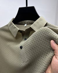 Herrenpoloshirt | Mesh | Kurze Ärmel | Einfarbig | Knöpfe | Kragen-Khaki-M-Luzern Mode