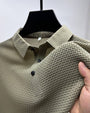 Herrenpoloshirt | Mesh | Kurze Ärmel | Einfarbig | Knöpfe | Kragen-Khaki-M-Luzern Mode