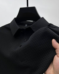 Herrenpoloshirt | Mesh | Kurze Ärmel | Einfarbig | Knöpfe | Kragen-Schwarz-M-Luzern Mode