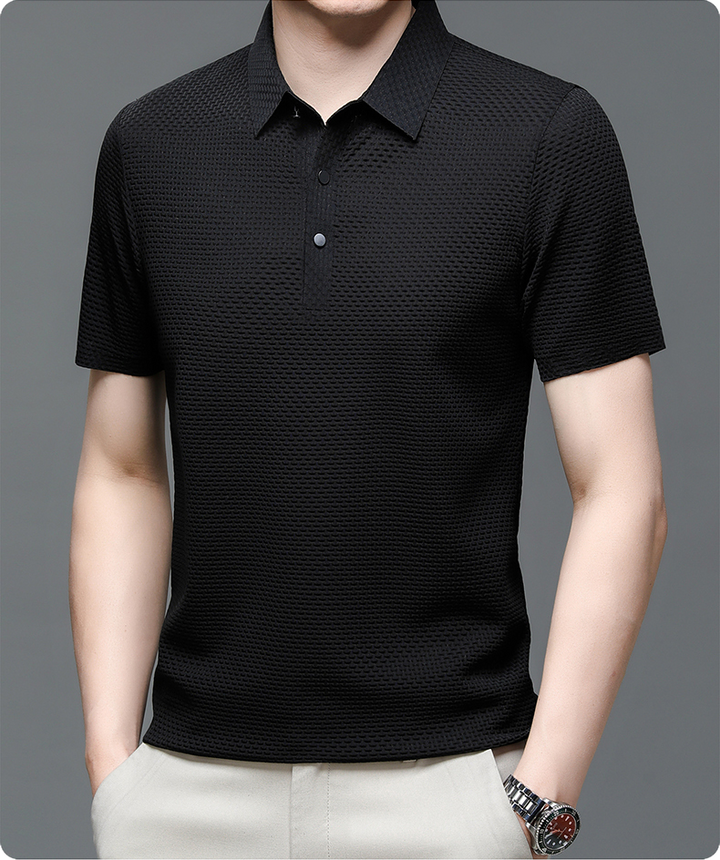 Herrenpoloshirt | Mesh | Kurze Ärmel | Einfarbig | Knöpfe | Kragen-Luzern Mode