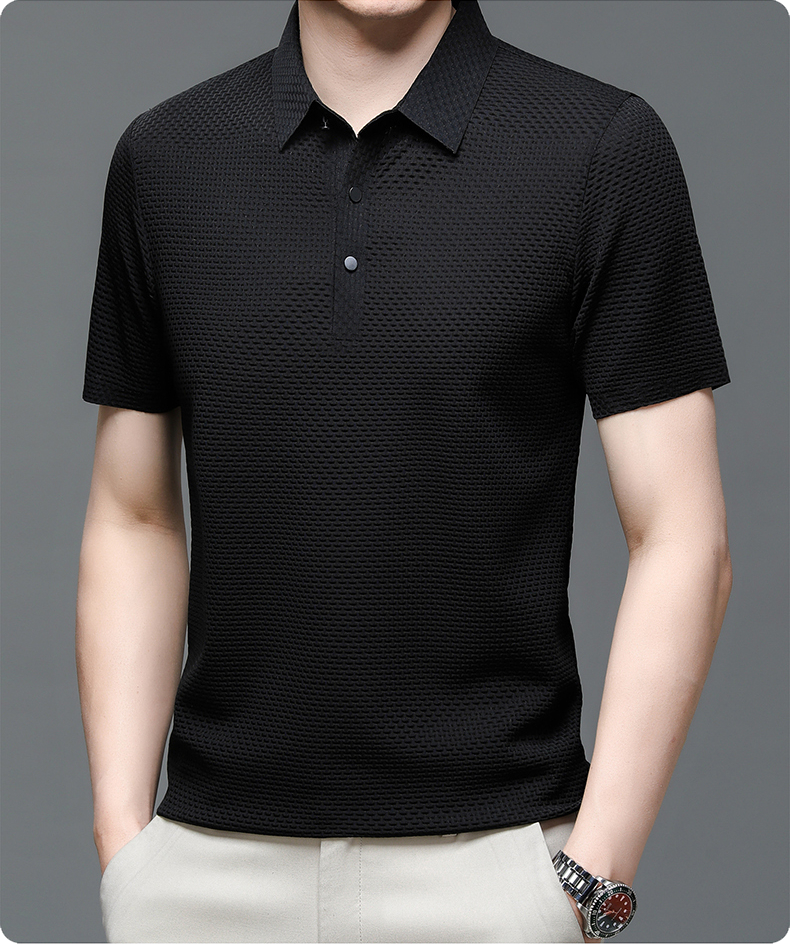 Herrenpoloshirt | Mesh | Kurze Ärmel | Einfarbig | Knöpfe | Kragen-Luzern Mode