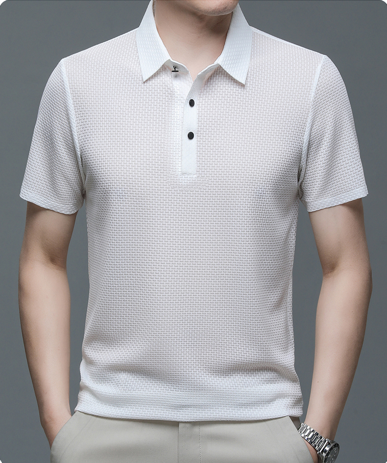 Herrenpoloshirt | Mesh | Kurze Ärmel | Einfarbig | Knöpfe | Kragen-Luzern Mode