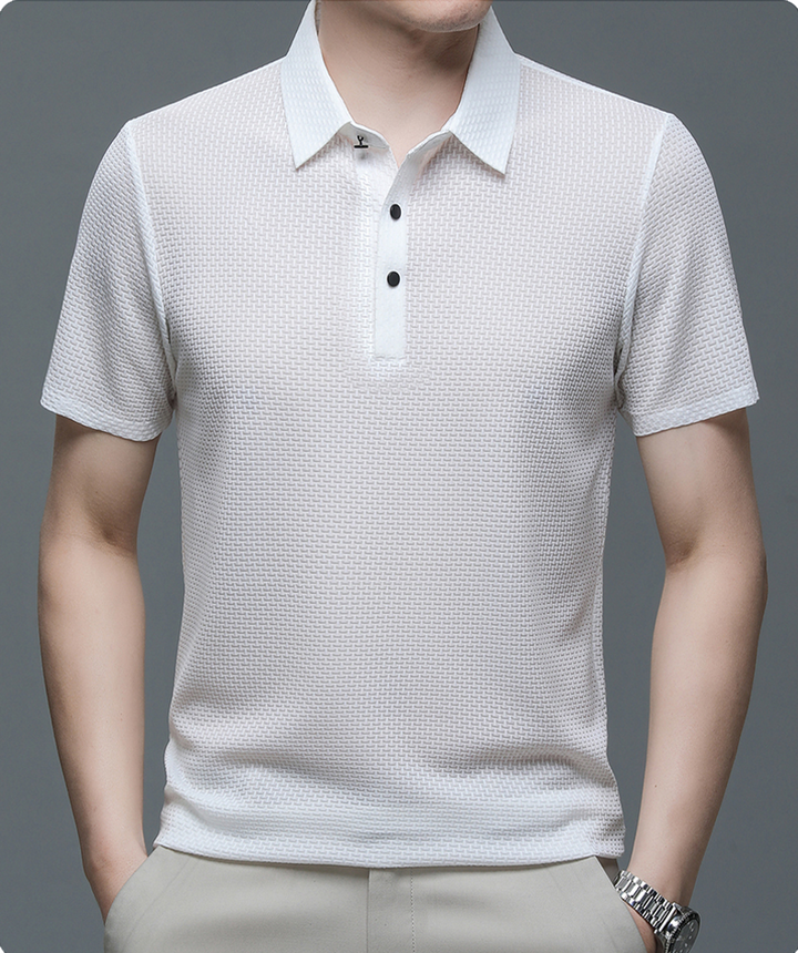 Herrenpoloshirt | Mesh | Kurze Ärmel | Einfarbig | Knöpfe | Kragen-Luzern Mode