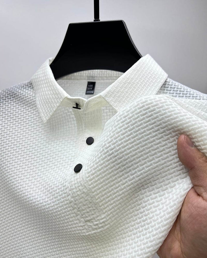 Herrenpoloshirt | Mesh | Kurze Ärmel | Einfarbig | Knöpfe | Kragen-Weiß-M-Luzern Mode