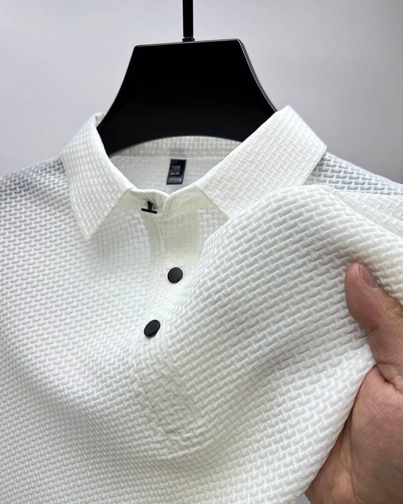 Herrenpoloshirt | Mesh | Kurze Ärmel | Einfarbig | Knöpfe | Kragen-Weiß-M-Luzern Mode