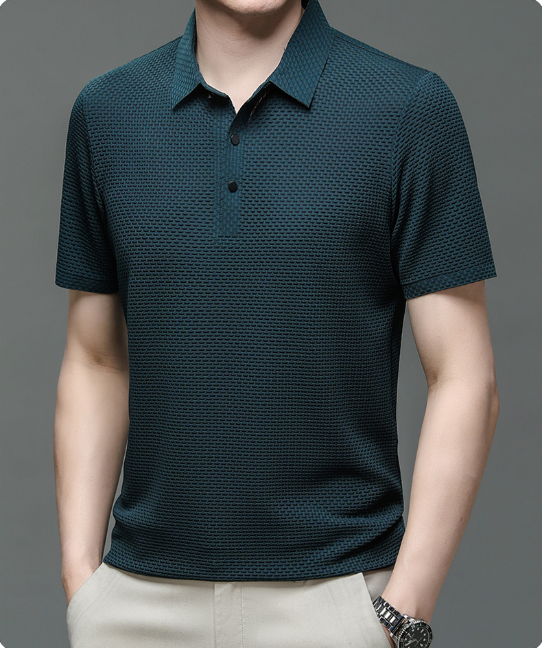Herrenpoloshirt | Mesh | Kurze Ärmel | Einfarbig | Knöpfe | Kragen-Luzern Mode