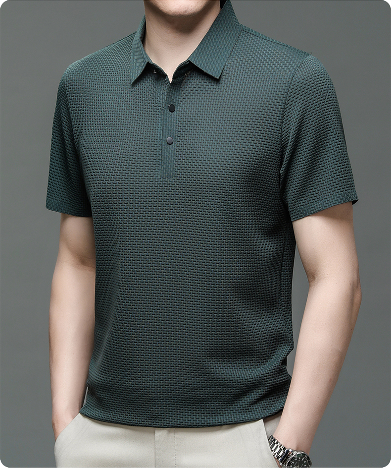 Herrenpoloshirt | Mesh | Kurze Ärmel | Einfarbig | Knöpfe | Kragen-Luzern Mode