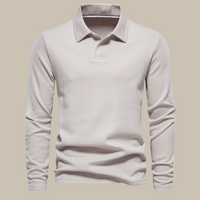 Herren Langarm Poloshirt für Freizeit und Büro Look-Beige-S-Luzern Mode