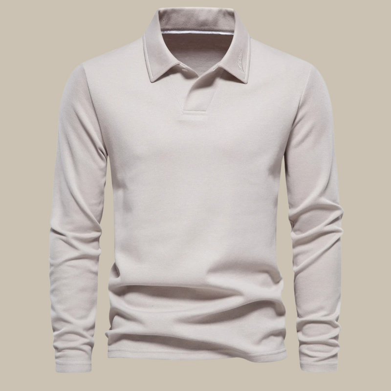 Herren Langarm Poloshirt für Freizeit und Büro Look-Beige-S-Luzern Mode