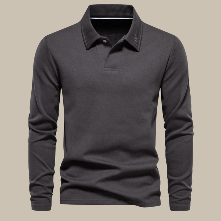 Herren Langarm Poloshirt für Freizeit und Büro Look-Dunkelgrau-S-Luzern Mode