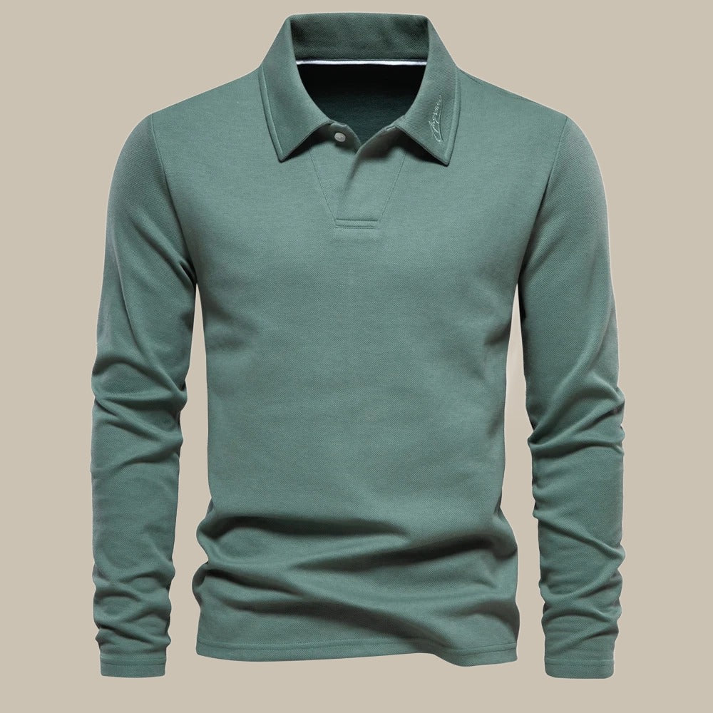 Herren Langarm Poloshirt für Freizeit und Büro Look-Grün-S-Luzern Mode