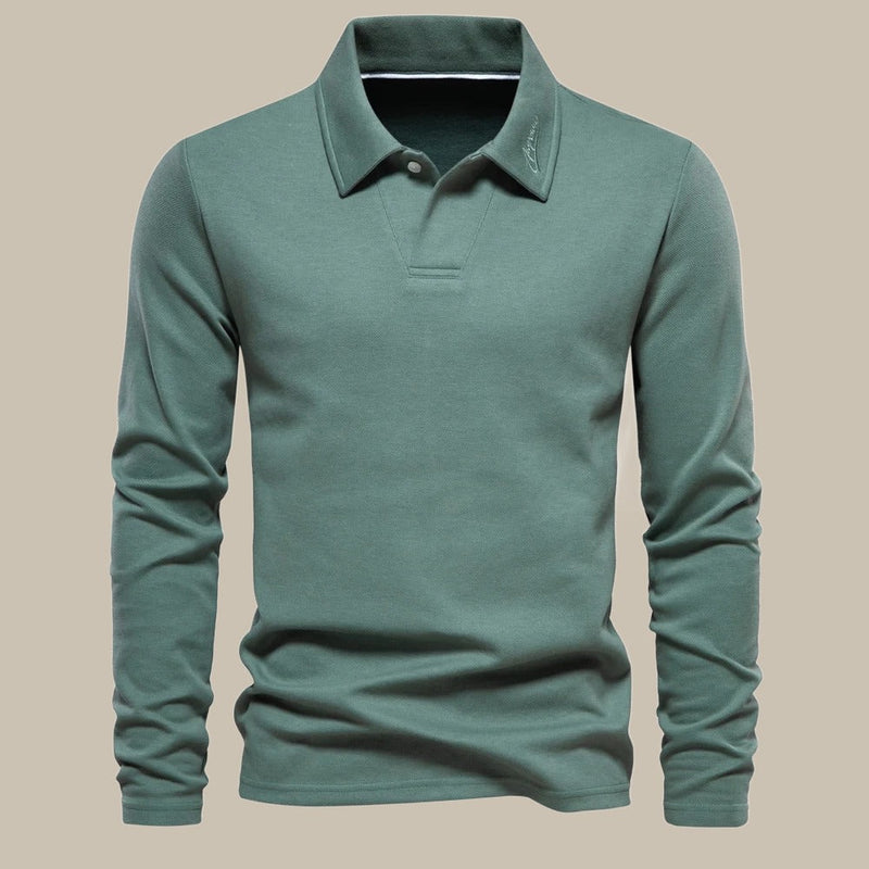 Herren Langarm Poloshirt für Freizeit und Büro Look-Grün-S-Luzern Mode
