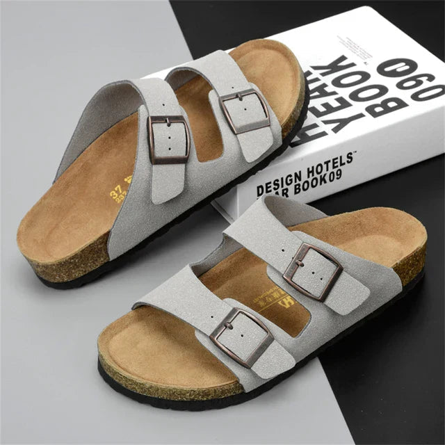 Herren Sandalen | Leder | Offen | Riemen | Ergonomisch | Rutschfest-Grau-39-Luzern Mode